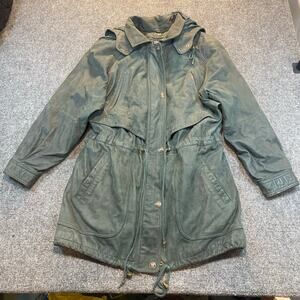 Vintage 90s Adventure Bound Wilsons Leather Green Parka Jacket Hooded Mens Large